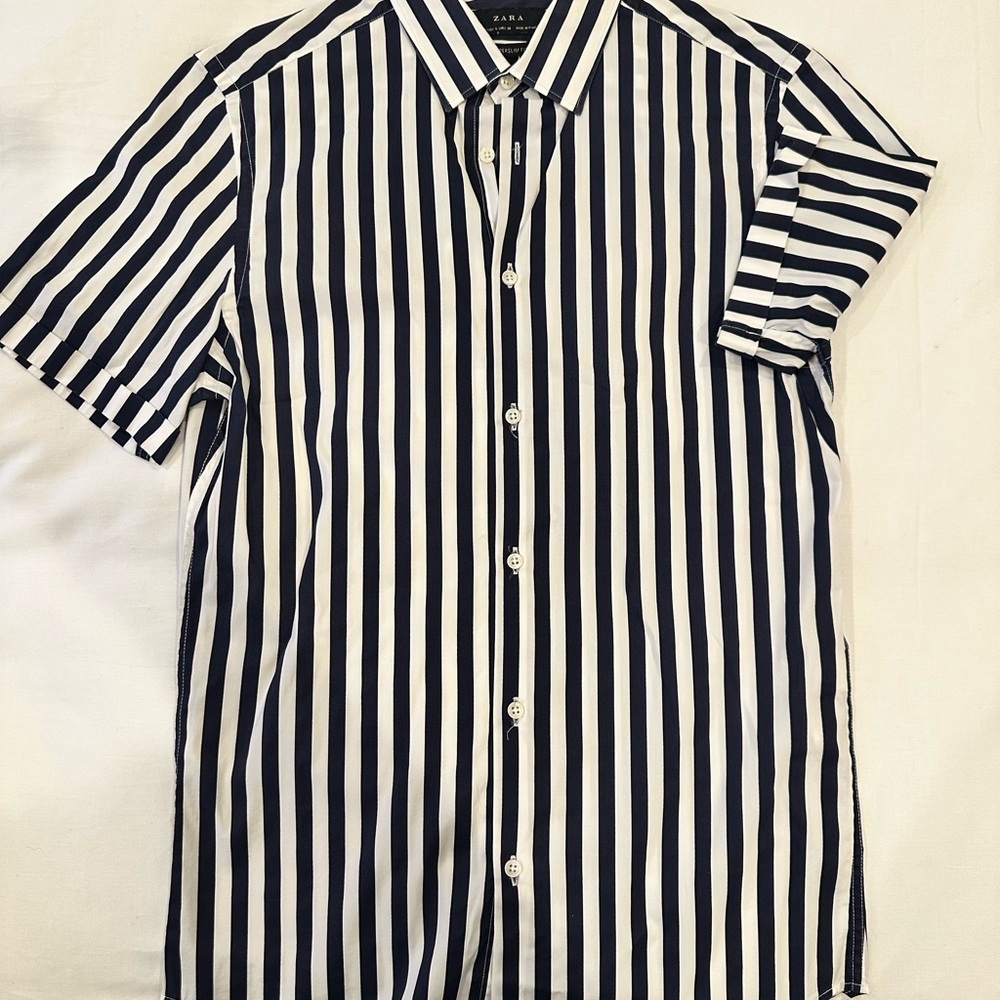 Blue and White Striped Men's Shirt